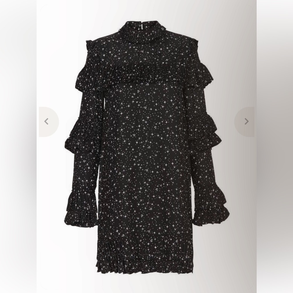 $624 New Frame Diamond Ruffle stars silk black white Shift dress women's M - Picture 5 of 9